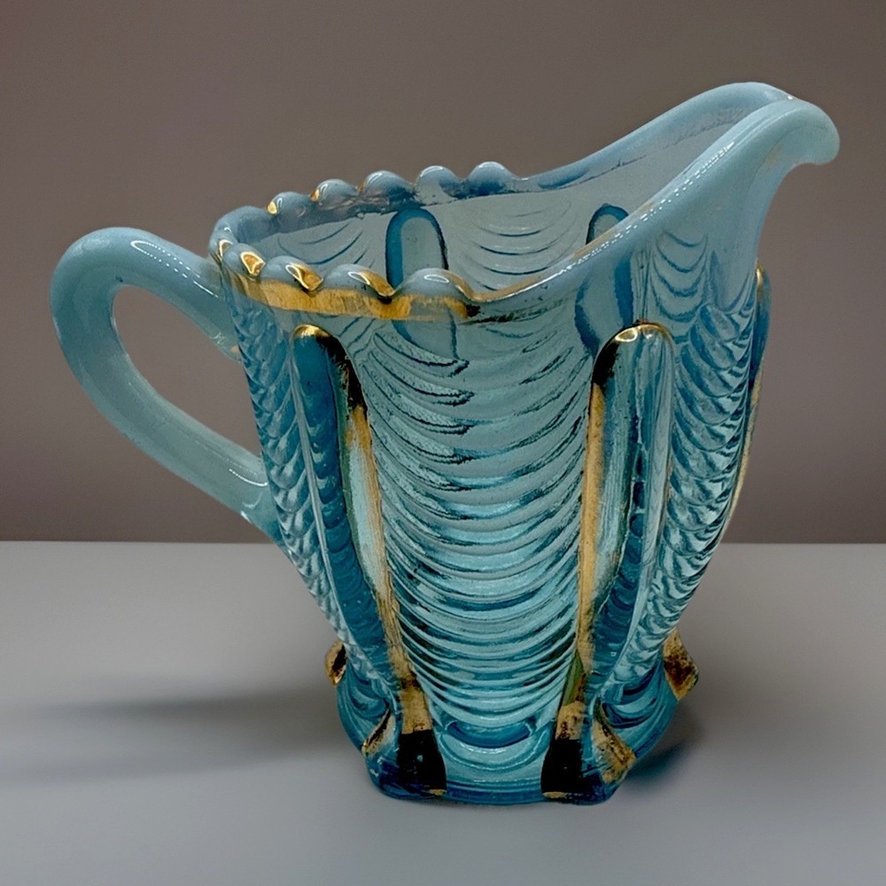 Northwood Blue Opal Drapery Creamer w/ Gold Trim